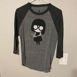 Disney Women's Edna Mode 3/4 Sleeve Baseball Tee - Charcoal and Heather Gray